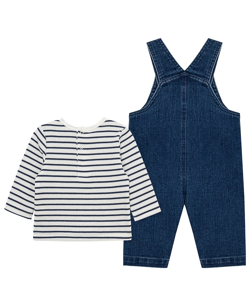 Little Me Baby Boys' Crewneck T-Shirt and Dino Overall, 2-Piece Set
