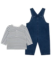Little Me Baby Boys' Crewneck T-Shirt and Dino Overall, 2-Piece Set