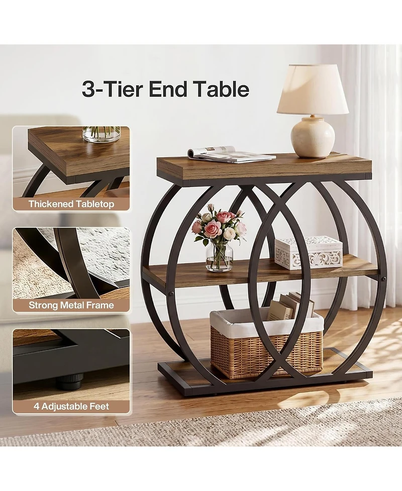 Tribesigns 3-Tier Narrow End Table with Metal Frame