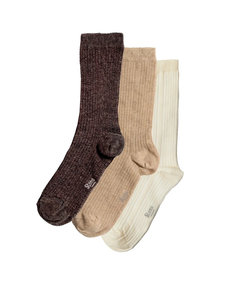 Stems Women's Ribbed Cotton/Cashmere-Blend Crew Socks, 3-Pack