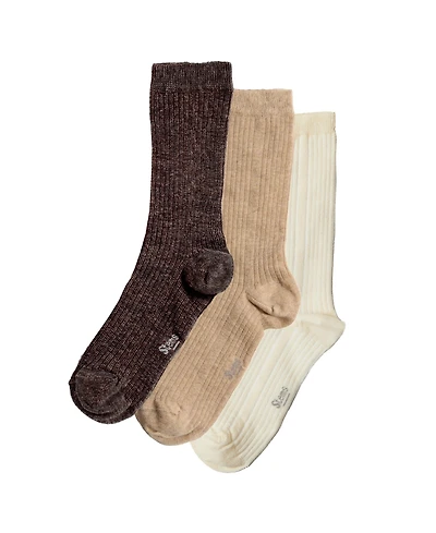 Stems Women's Ribbed Cotton/Cashmere-Blend Crew Socks, 3-Pack