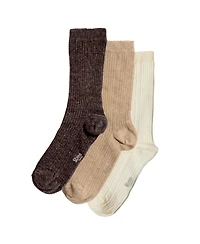 Stems Women's Ribbed Cotton/Cashmere-Blend Crew Socks, 3-Pack
