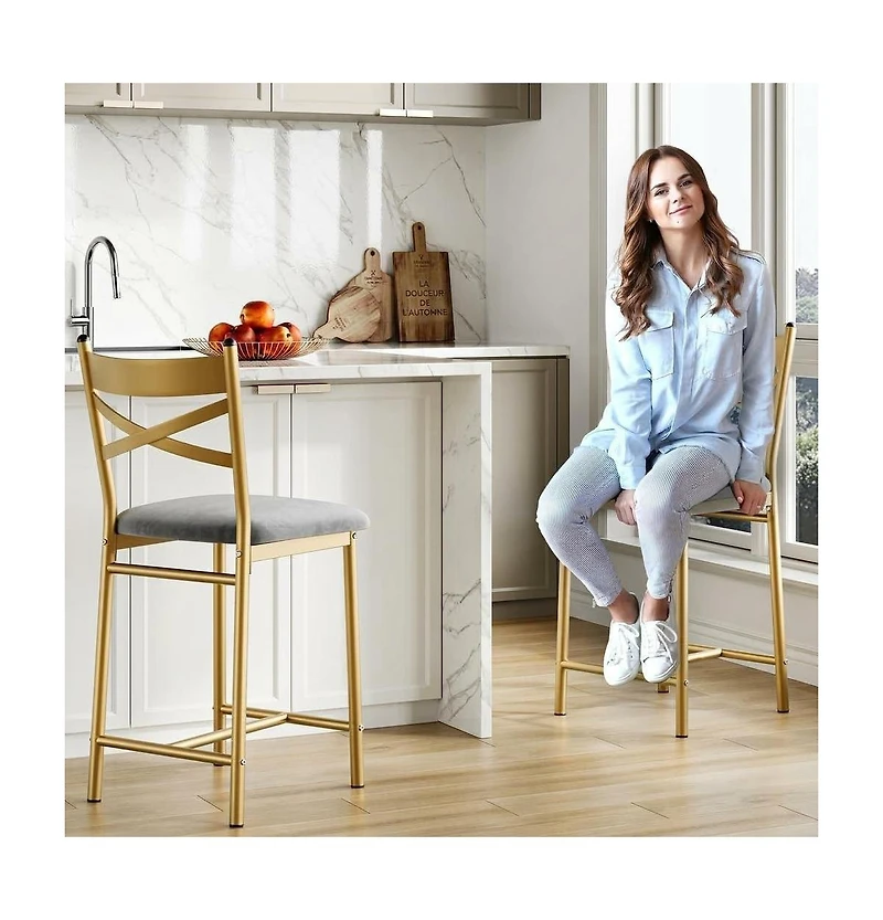 gaomon Set of 4 Bar Stools, 26" Counter Height Bar Chairs with Back, Thick Padded Seat, Upholstered for Kitchen Island or Dining Room