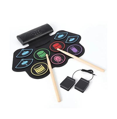 homfan Roll-Up Portable Electronic Drum Set with Color-Coded Pads, 9-Piece, Ages 10+