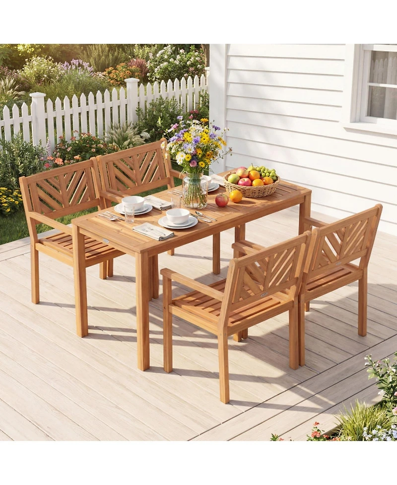 Gouun Set of 4 Solid Acacia Wood Outdoor Patio Dining Chairs with 400 Lb Capacity