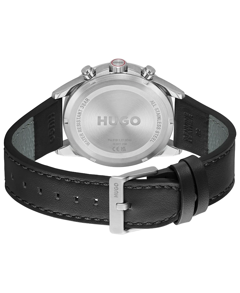 Hugo Boss Men's Drift Quartz Multi Black Calfskin Leather Watch 43mm