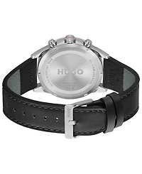 Hugo Boss Men's Drift Quartz Multi Black Calfskin Leather Watch 43mm