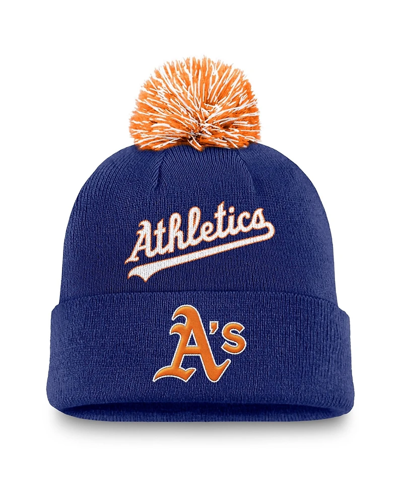 Men's Nike Royal Athletics Peak Cuffed Knit Hat with Pom