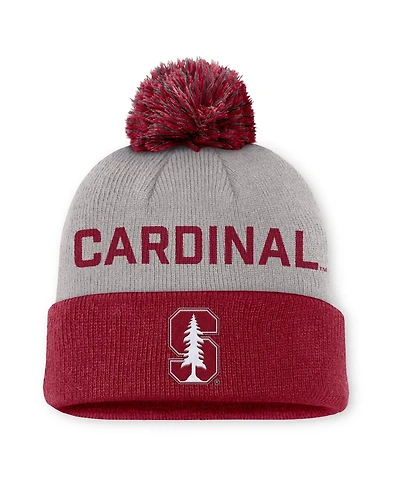 Men's Nike Gray/Cardinal Stanford Cardinal Primetime Peak Cuffed Knit Hat with Pom