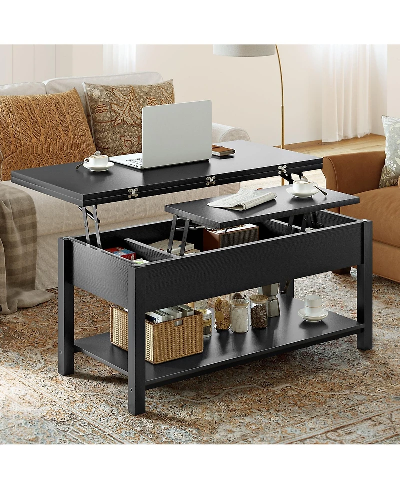 Hausource Lift Top Coffee Table with Dual Design, Hidden Storage and Open Shelf