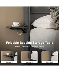 Hausource Velvet Wingback Upholstered Full Platform Bed, 4 Underbed Storage Drawers and 2 Retractable Side Tables, No Box Spring Required