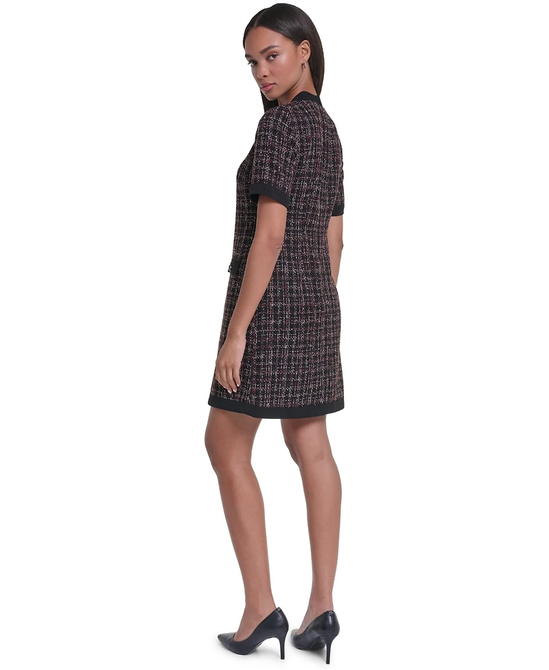 Karl Lagerfeld Paris Women's Tweed A-Line V-Neck Dress