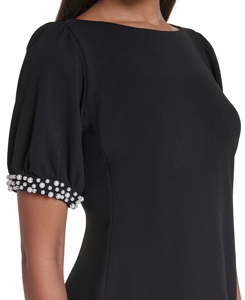 Karl Lagerfeld Paris Women's Boat Neck Sheath Dress With Pearl Sleeve Cuff