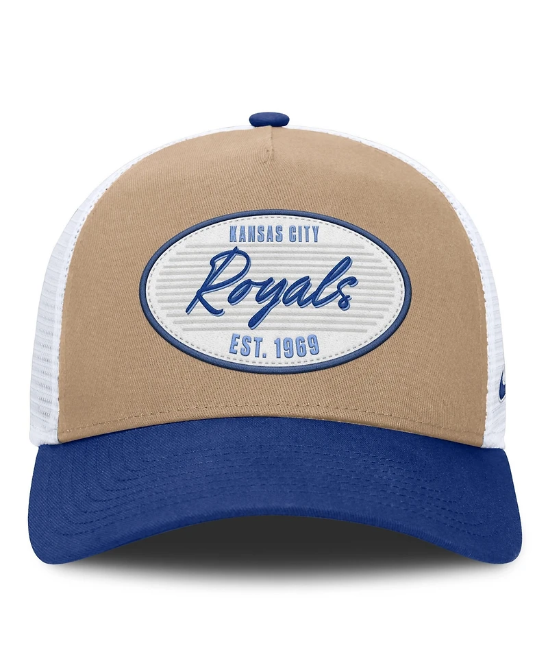 Men's Nike Khaki/Royal Kansas City Royals Rise A-Frame Trucker Adjustable Hat