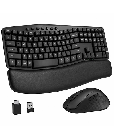 Lofree Wireless Keyboard Mouse Set Quiet Ergonomic Wave Design Leather Wrist Rest Productivity Shortcuts