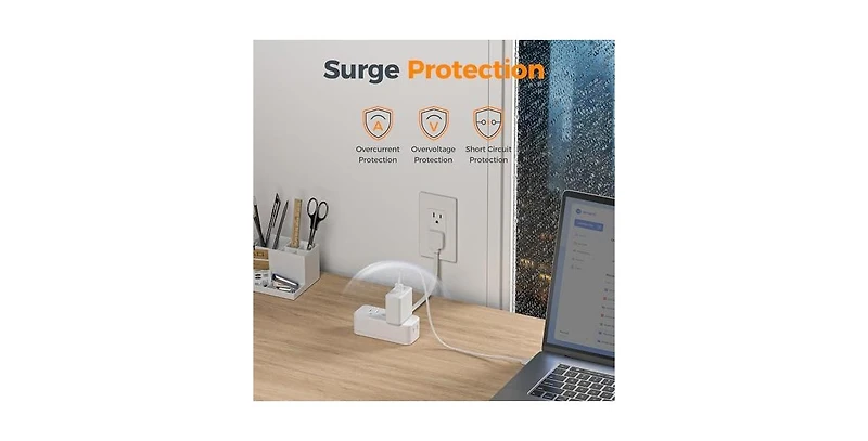 Tessan Wall Outlet Extender with 0.5Ft, 1 Usb C, 2 Usb A for Home, Office and Travel