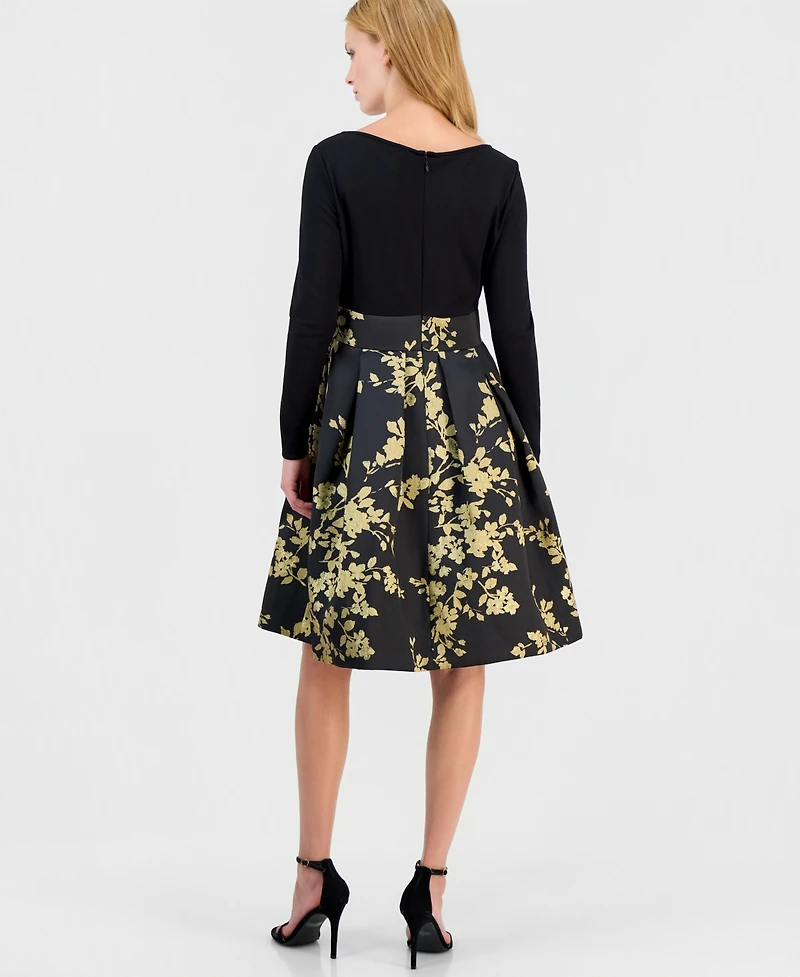 Anne Klein Women's Serentiy Fit & Flare Boat Neck Jacquard Dress