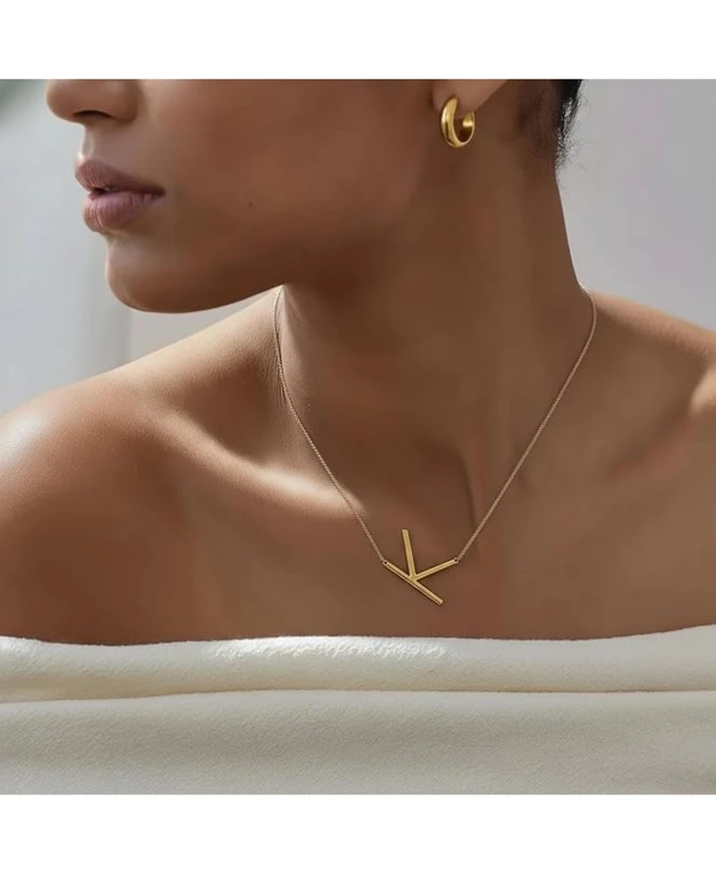 Oak & Luna Sideways Initial Necklace Gold Plated Sterling Silver