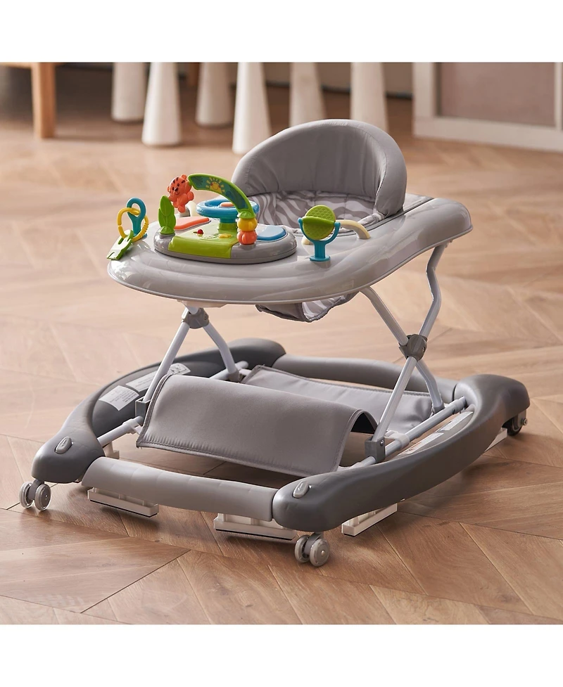 Slickblue 4-in-1 Baby Activity Walker with Toys and Music, Foldable Learning Walker, Walk-Behind Design