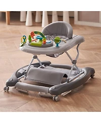 Slickblue 4-in-1 Baby Activity Walker with Toys and Music, Foldable Learning Walker, Walk-Behind Design