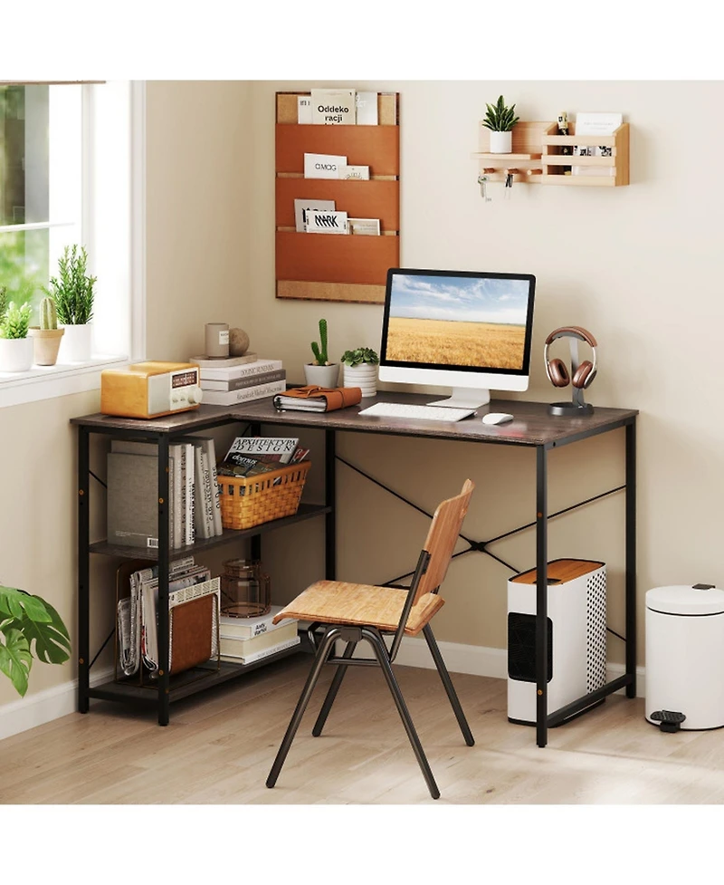 Sugift 47-Inch L-Shaped Reversible Corner Desk with Adjustable Storage Shelves