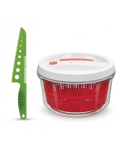 Cat Cora Quickspin 2-Piece One-Handed Pump Salad Spinner and Lettuce Knife