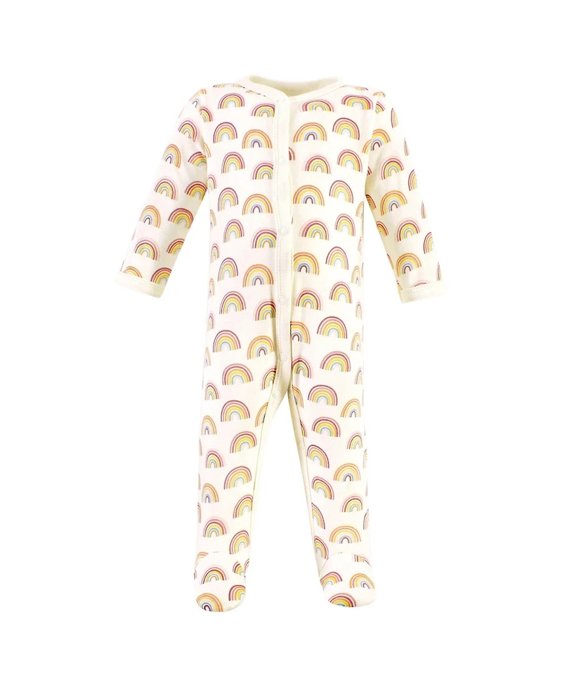 Hudson Baby Girls 0M-9M Cotton Sleep And Play 3-Pack, Sunshine Rainbows