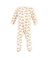 Hudson Baby Girls 0M-9M Cotton Sleep And Play 3-Pack, Sunshine Rainbows