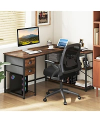 Sugift L-Shaped Corner Computer Desk with Charging Station and 2 Fabric Drawers