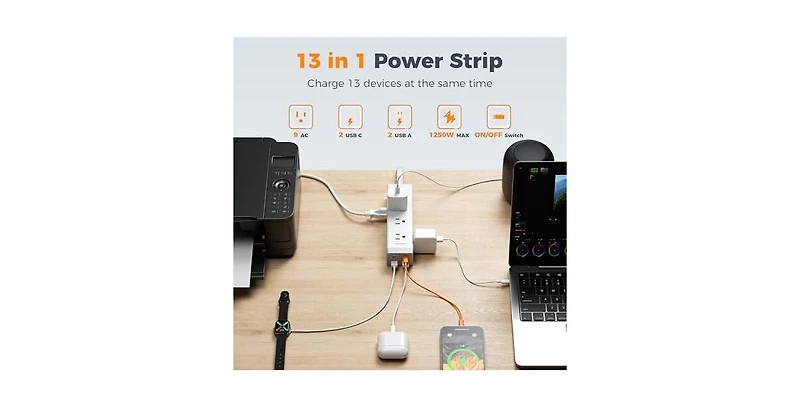 Tessan 20W Usb Charging Surge Protection 9-Outlet Power Strip for Phones, Tablets and Devices