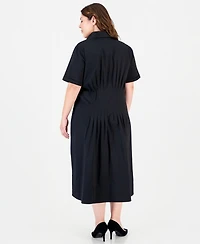 Anne Klein Plus Fit & Flare Pleated Waist Midi Shirt Dress