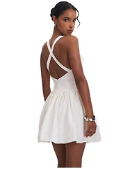 Miss Circle Women's Francine White Cotton Denim Crossover Strap Mini Dress