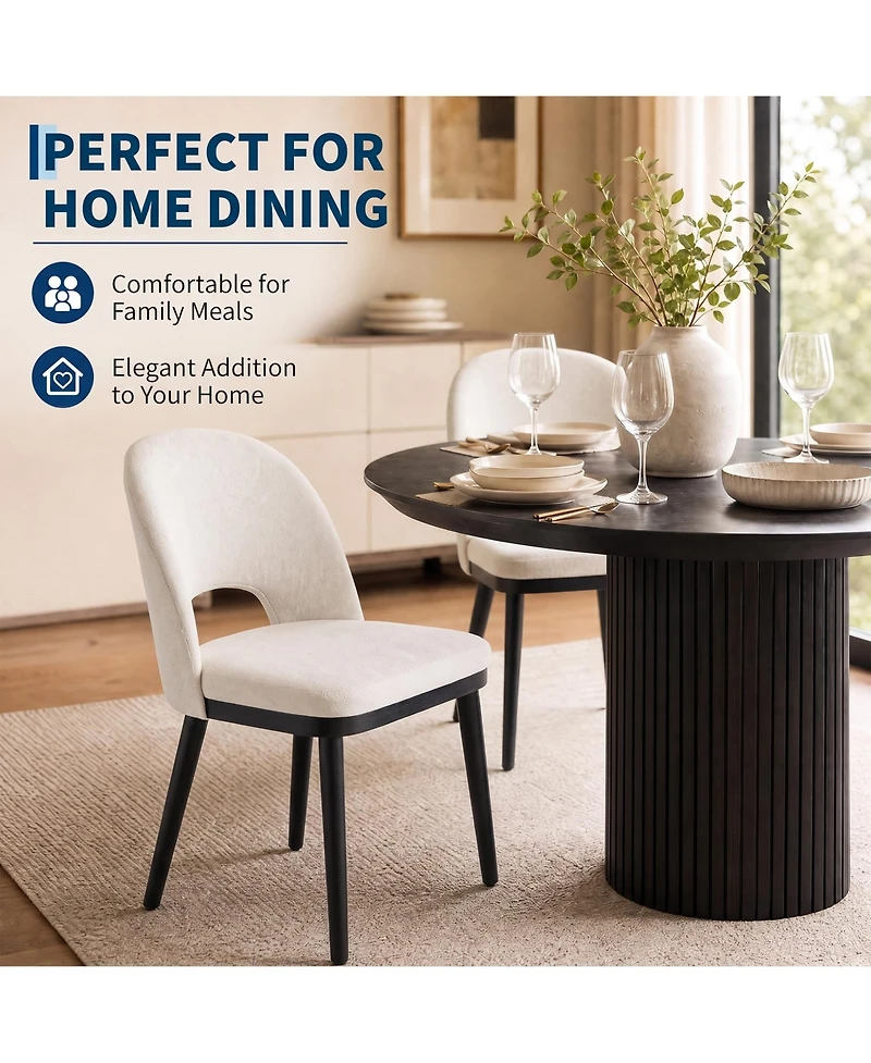 Modern Upholstered Dining Chairs Set of 2, Linen Seat, Thick Cushion, Curved Backrest, Sturdy Wood Legs, Ideal for Dining Room, Restaurant, or Cafe
