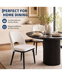 Modern Upholstered Dining Chairs Set of 2, Linen Seat, Thick Cushion, Curved Backrest, Sturdy Wood Legs, Ideal for Dining Room, Restaurant, or Cafe