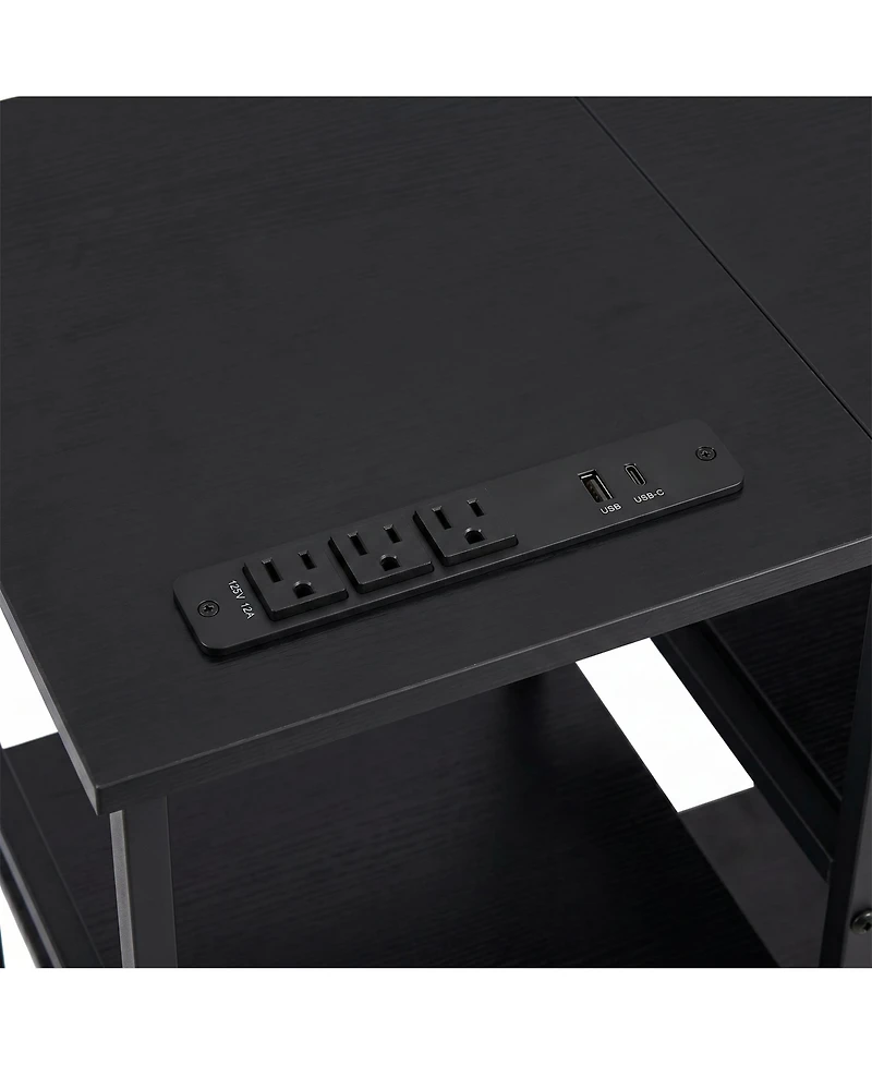 31.5 x 15.7 x 33 Inch Record Player Stand with Vinyl Storage, Turntable Table with Charging Station for Living Room, Black/Brown