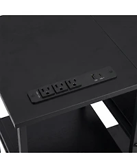 31.5 x 15.7 x 33 Inch Record Player Stand with Vinyl Storage, Turntable Table with Charging Station for Living Room, Black/Brown