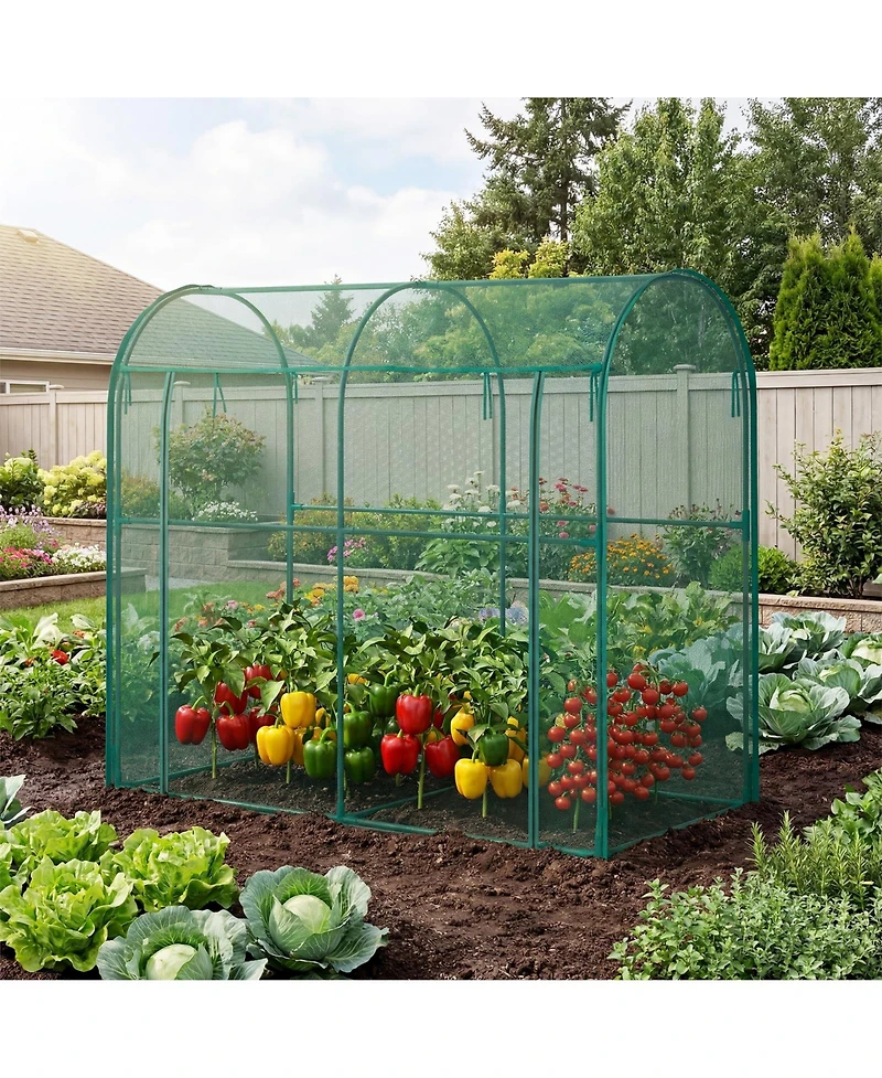 79 x 39 71/106 47 in. Half-Round Crop Cage with Anti-Insect Mesh Netting, Plant Support for Garden Vegetable Bed Greenhouse, Green