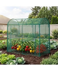 79 x 39 71/106 47 in. Half-Round Crop Cage with Anti-Insect Mesh Netting, Plant Support for Garden Vegetable Bed Greenhouse, Green
