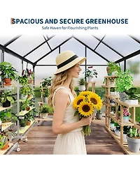 6 x Ft Walk-in Aluminum Greenhouse with 3 Sections, Outdoor Garden Plant House for Backyard Patio and Balcony, White/Green/Black