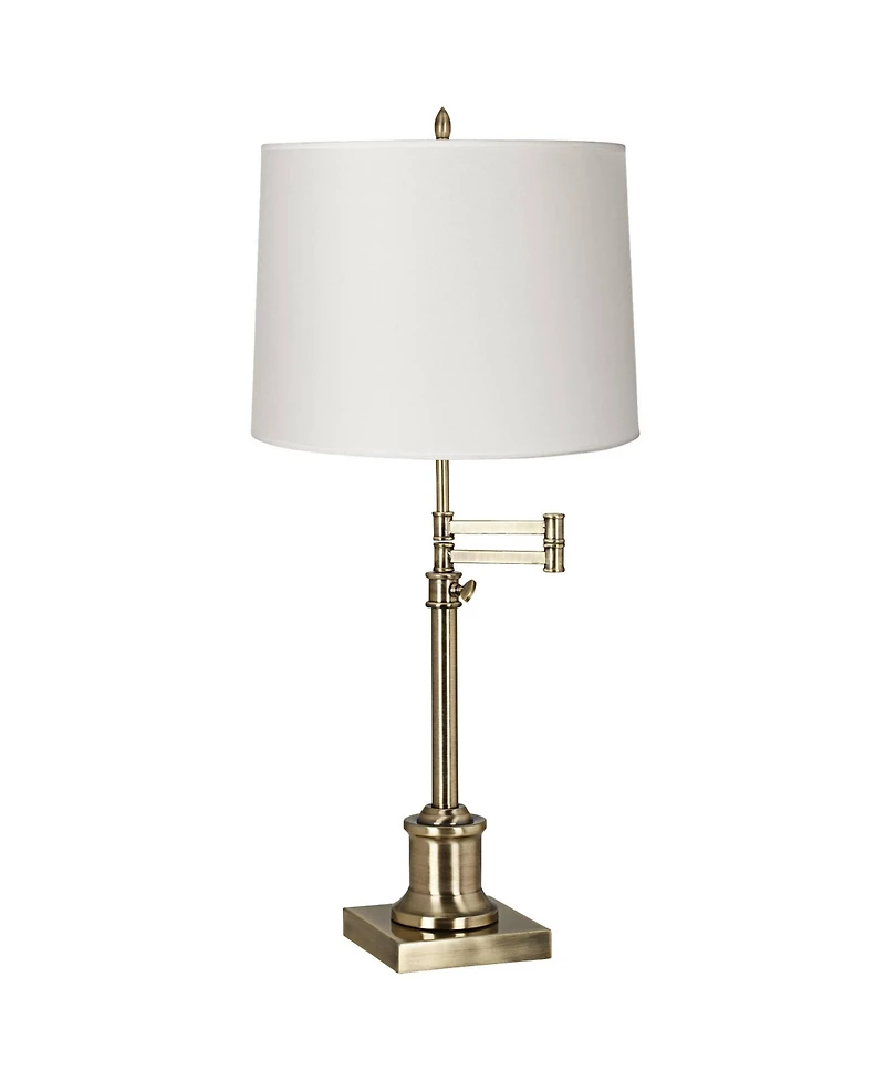 360 Lighting Swing Arm Desk Table Lamp 36" Tall Antique Brass Hardback Drum Shade for Living Room Bedroom Nightstand Office Family