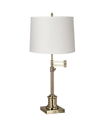 360 Lighting Swing Arm Desk Table Lamp 36" Tall Antique Brass Hardback Drum Shade for Living Room Bedroom Nightstand Office Family
