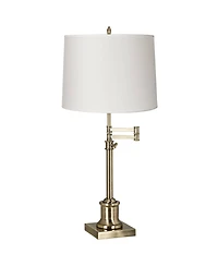 360 Lighting Swing Arm Desk Table Lamp 36" Tall Antique Brass Hardback Drum Shade for Living Room Bedroom Nightstand Office Family