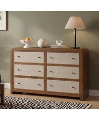 6 Drawer Bedroom Dresser, 49" Wide Modern Chest with Linen Drawer Fronts, Anti-Tip Kit, Sturdy Stable Storage Organizer for Living Room, Entryway
