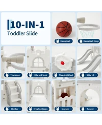 10-in-1 Freestanding Double Toddler Slide, Dual Side-by-Side Slide for Indoor Outdoor Playground, Hdpe Sturdy Climber Playset for Children Ages 1-3