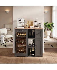 40"L x 20"D x 38.5"H Mini Fridge Stand Cabinet with Open Shelves Drawer and Cabinet, Kitchen Sideboard for Beverage Coffee Bar, Black/White