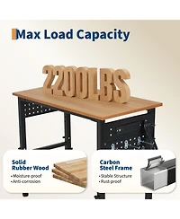 48 x 20 in Electric Height Adjustable Standing Desk with Side Pegboard, Home Office Computer Workstation with Open Shelf, Walnut