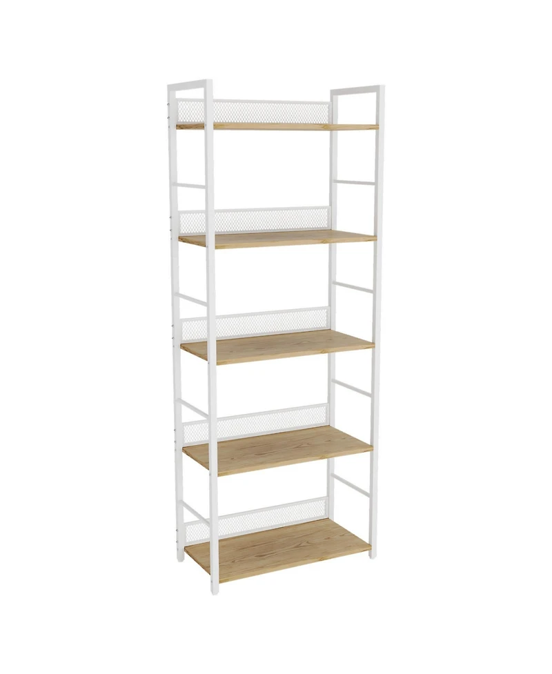24x12x61 in 5-Tier Steel Storage Shelf, Engineered Wood Shelves, Diamond Mesh Back, for Living Room Kitchen Office, White/Black