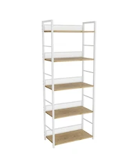 24x12x61 in 5-Tier Steel Storage Shelf, Engineered Wood Shelves, Diamond Mesh Back, for Living Room Kitchen Office, White/Black