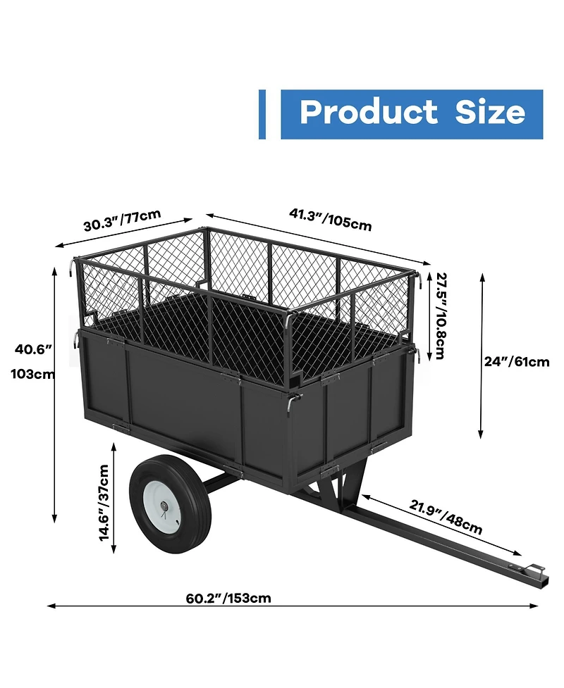 78x30x30 In Atv Utility Trailer, Alloy Steel Hauler Cart 750 Lb Capacity for Garden Yard Farm Transport, Black