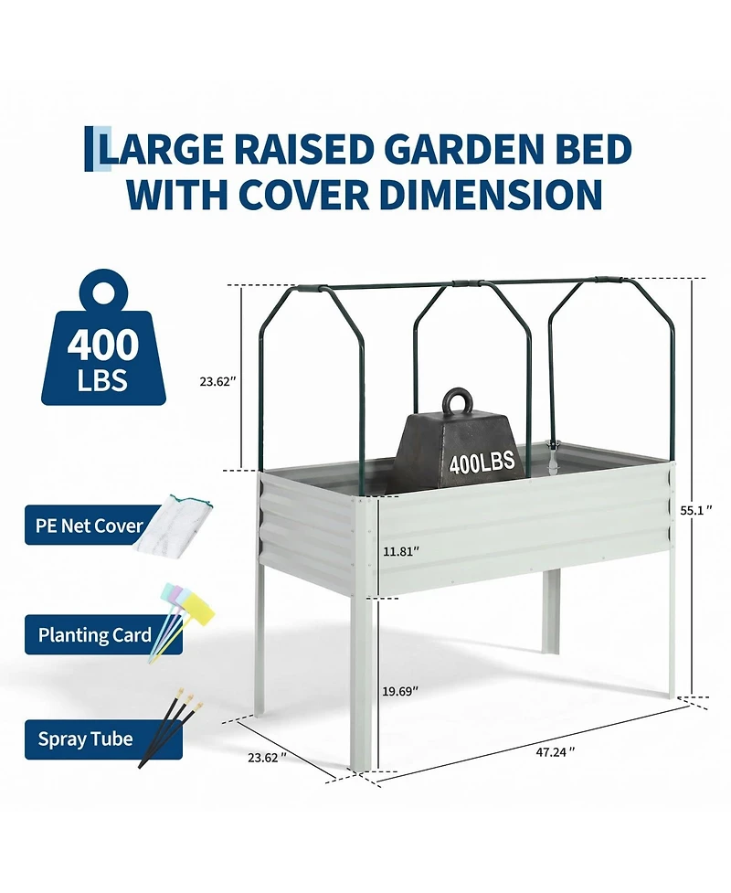 48x24x55in Raised Garden Bed with Legs, Steel Planter Box Insect Net Cover and Watering Sprinkler, for Vegetables Herbs Patio Balcony, 3 colors